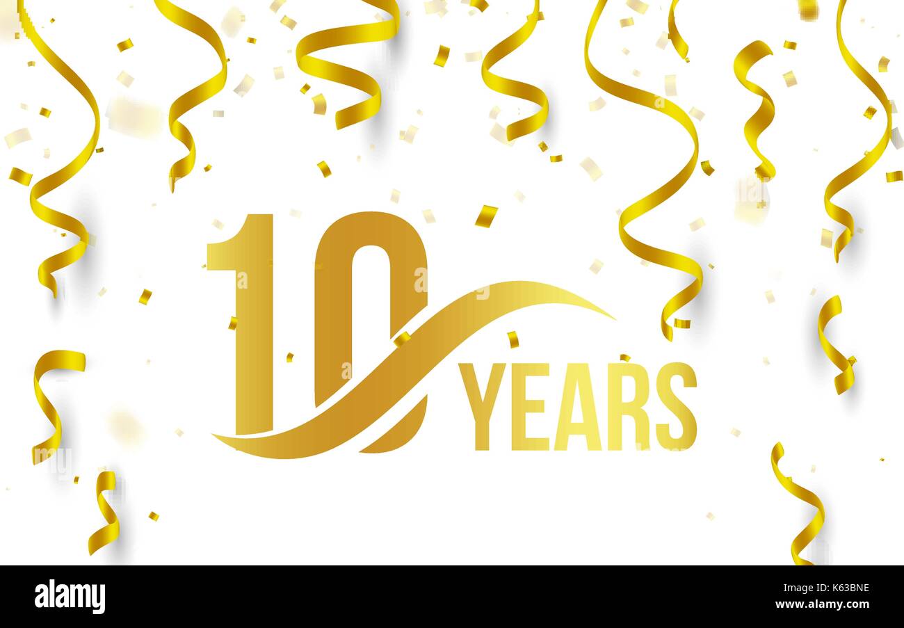 Goldene Farbe Nummer 10 mit Word jahre Symbol auf weißem Hintergrund