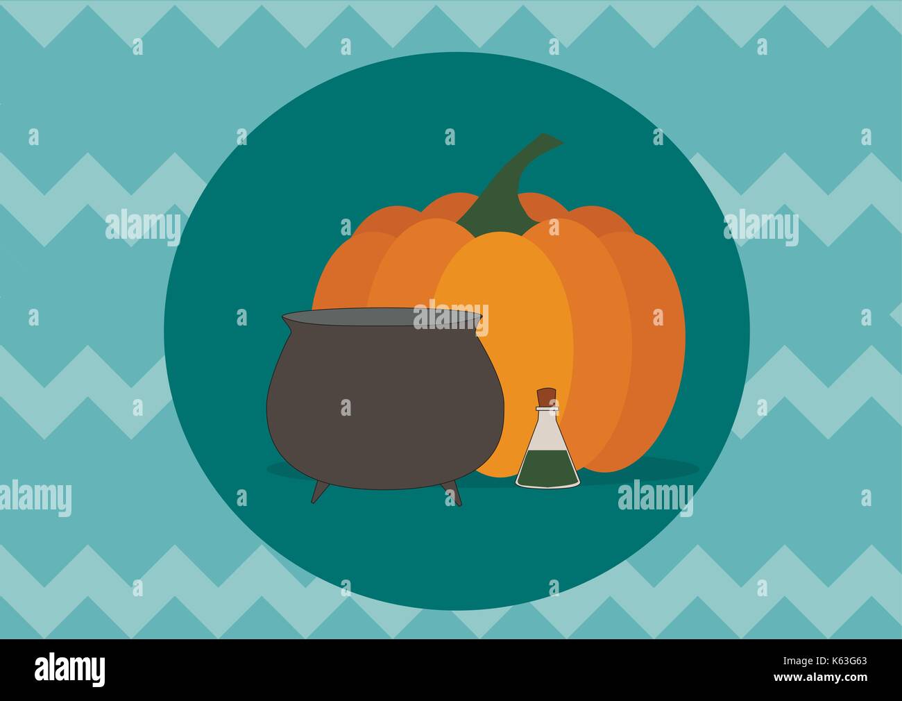 Kürbis und Melone auf blauem Zickzack Hintergrund Stock Vektor