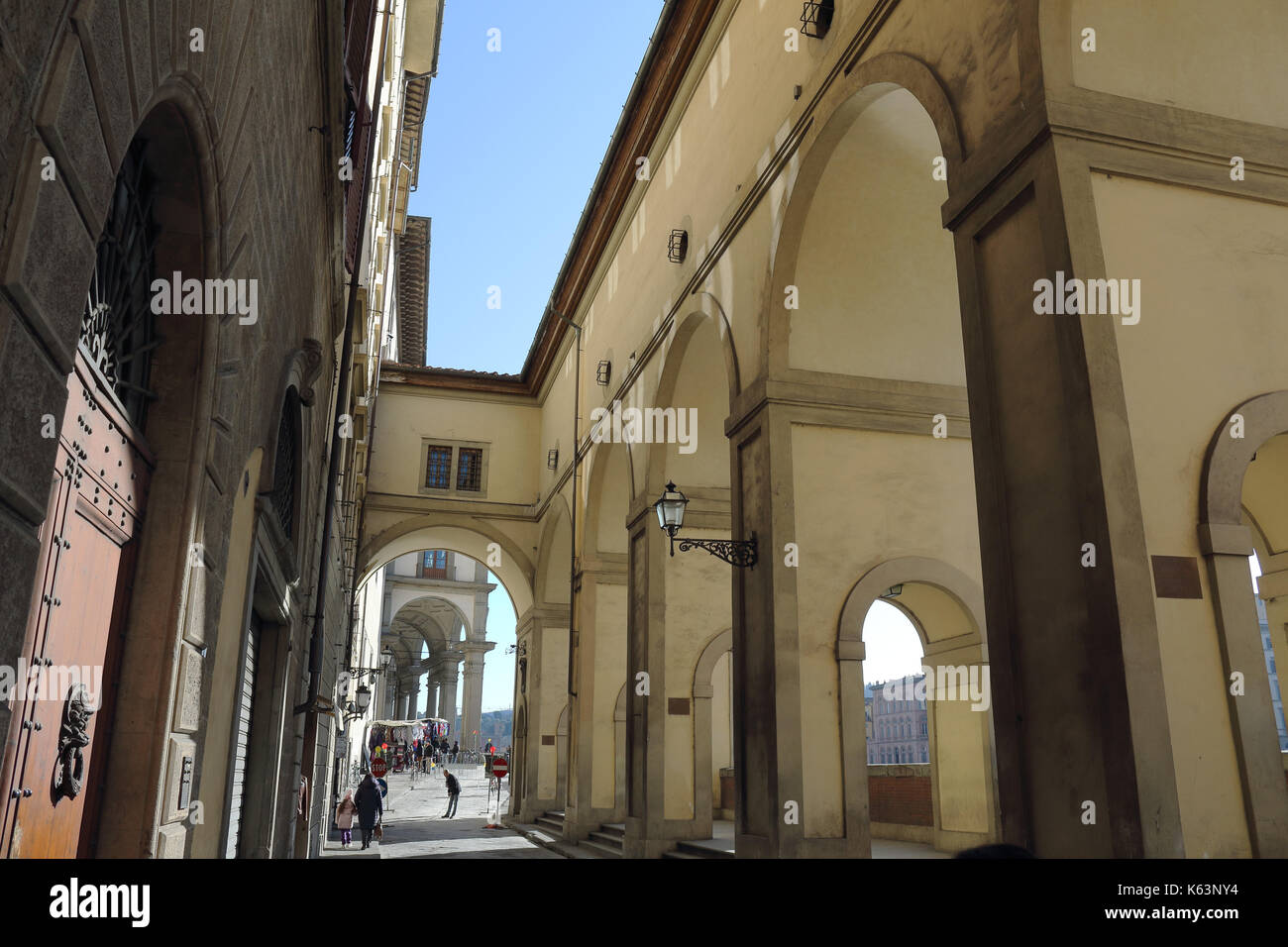 Die Bögen des Vasari Korridor. Florenz, Italien. Stockfoto