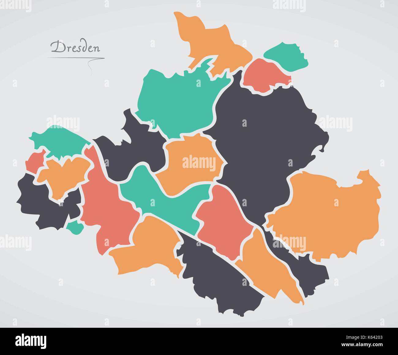 Dresden Karte mit Bezirken und moderne runde Formen