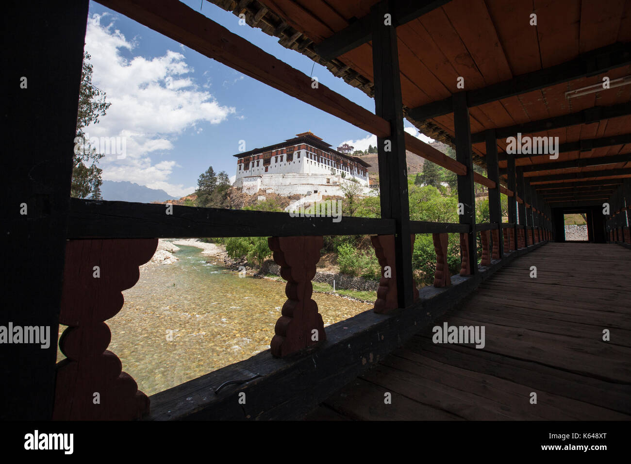 Holz Balkon der buddhistischen Tempel, Tiger's Nest, Bhutan Stockfoto