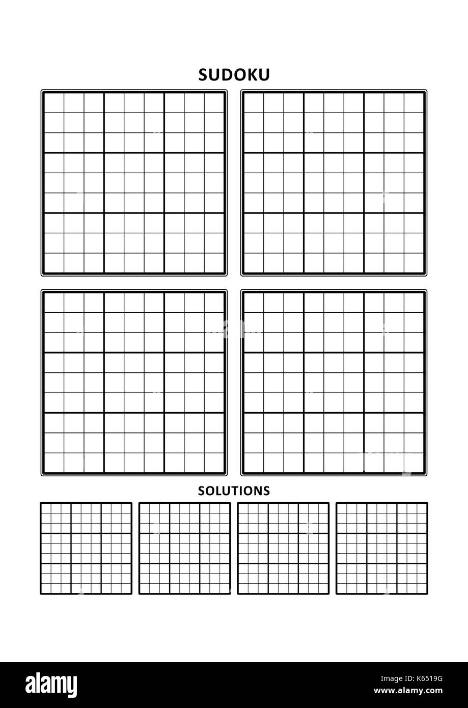 Sudoku Vorlage, vier Rastern mit Lösungen auf A4- oder Letter-Format Seite  Stock-Vektorgrafik - Alamy