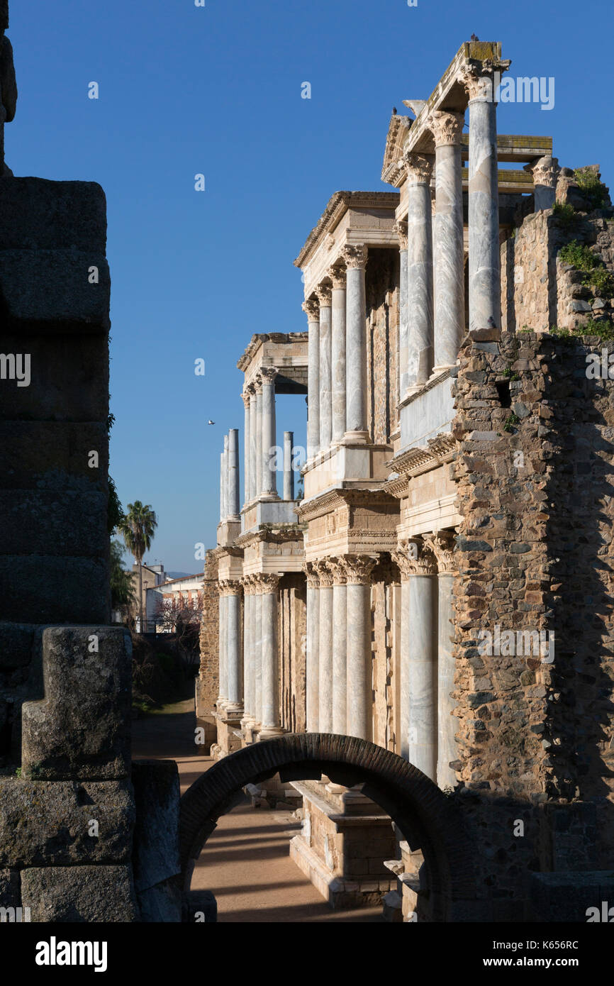 Roman Theater (1. Jh. v. Chr.). Merida. Provinz Badajoz. Spanien Stockfoto