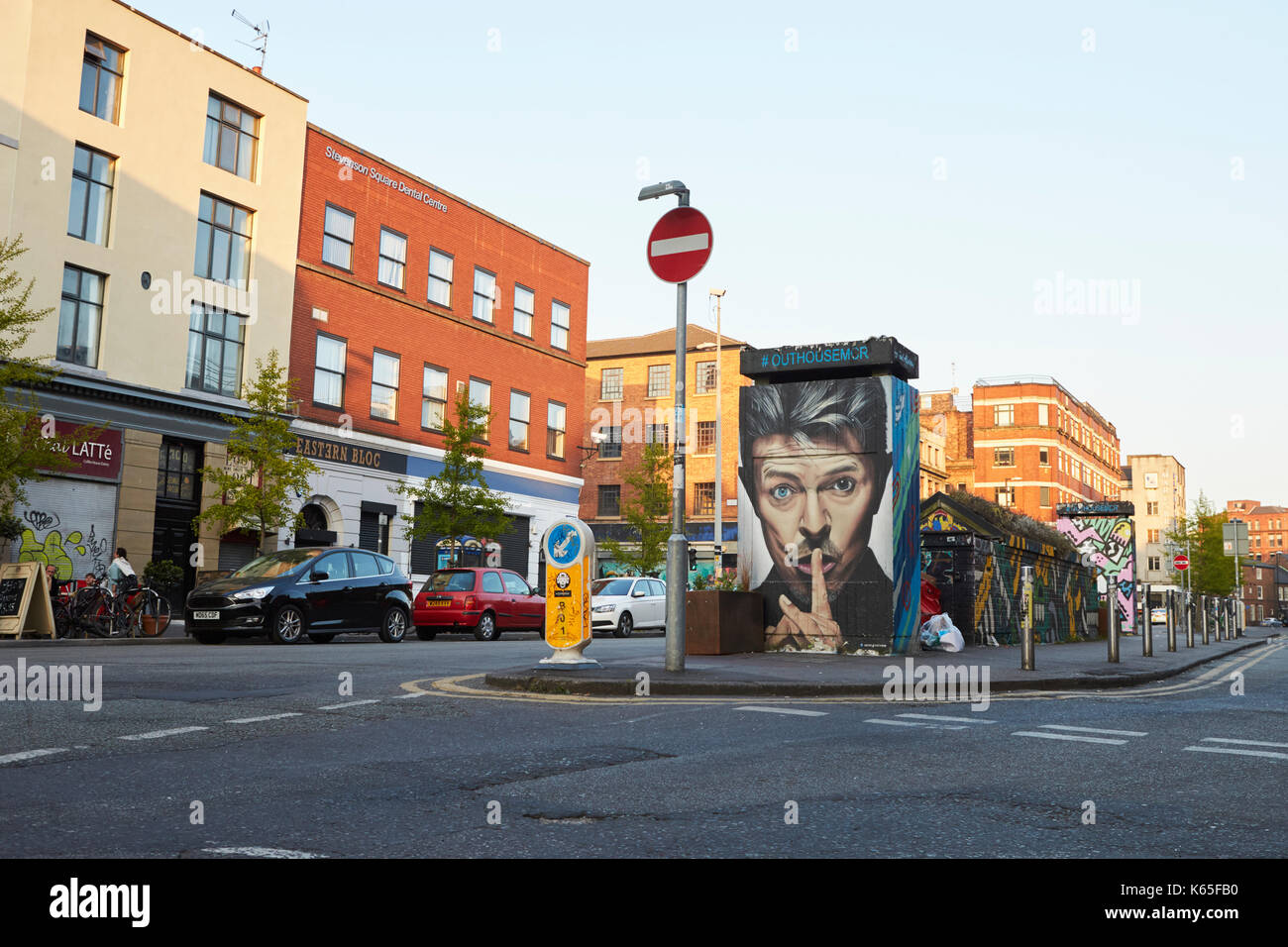 Manchester, Großbritannien - 10 Mai 2017: Akse David Bowie Street Art in Manchester Northern Quarter Stockfoto
