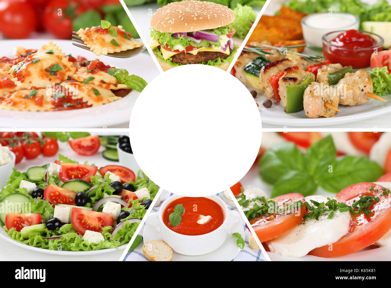 Das Essen im Restaurant Sammlung collage Mahlzeit essen einstellen Stockfoto