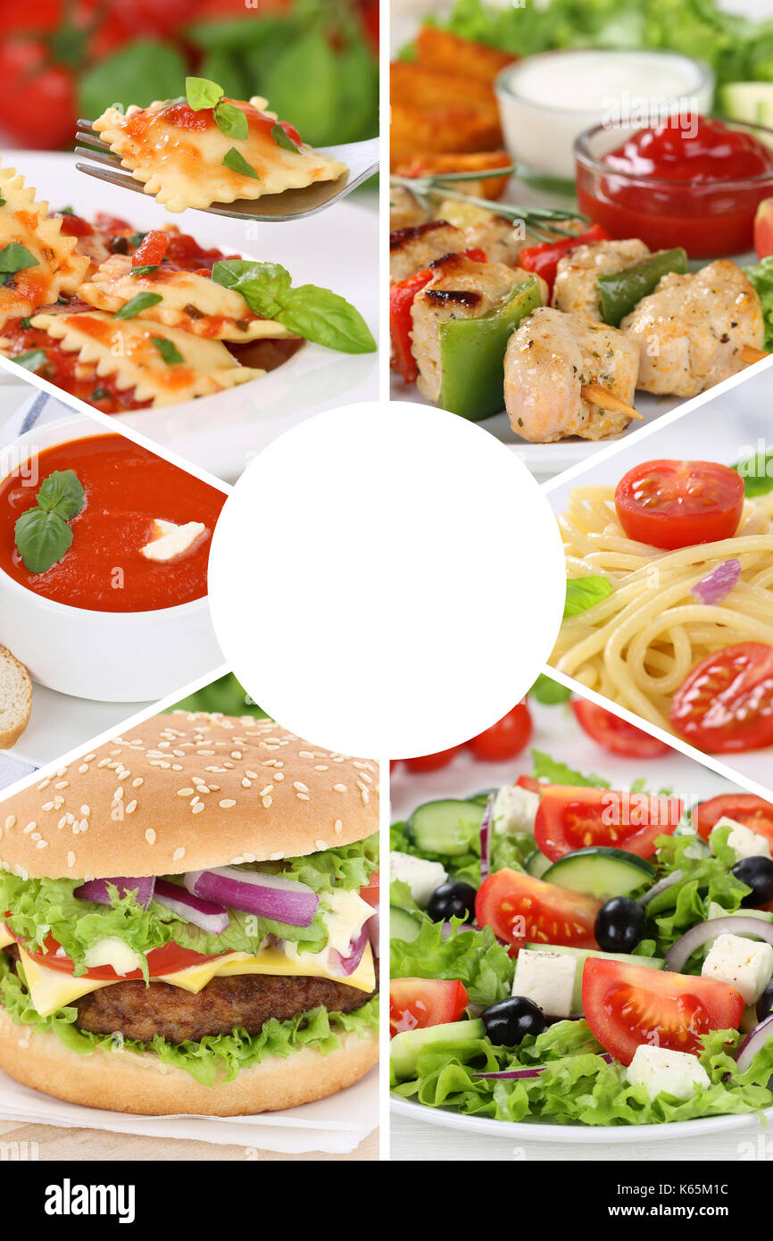 Speisekarte Sammlung collage Mahlzeit Mahlzeiten essen Restaurant Gruppe einstellen Stockfoto