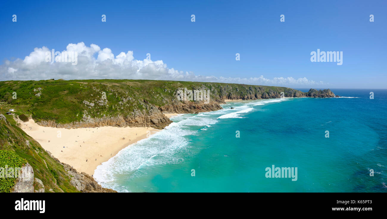 Bucht von Porthcurno, Porthcurno Beach, Cornwall, England, Großbritannien Stockfoto
