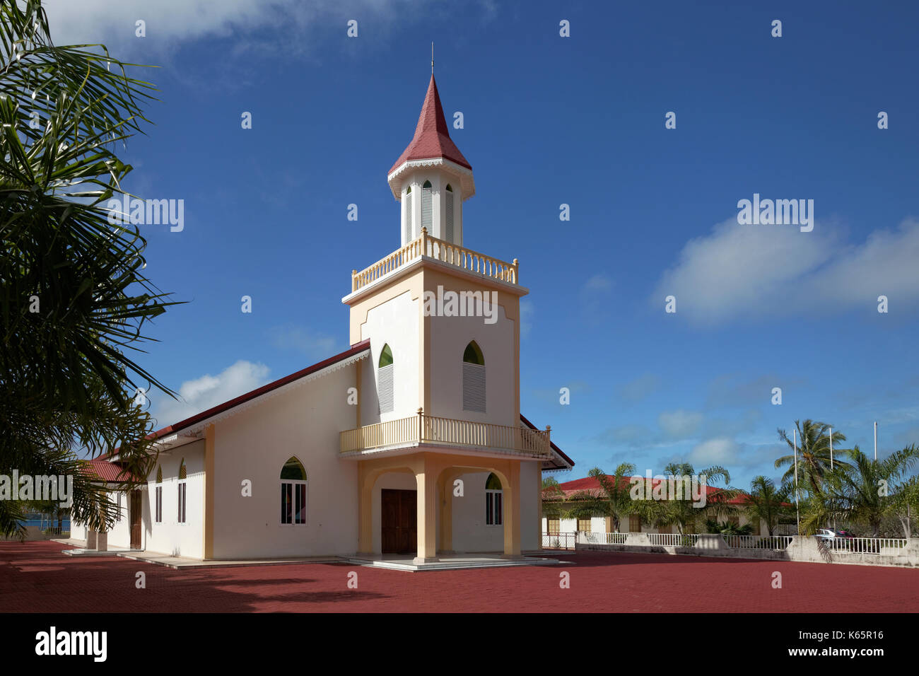 Maohi Evangelische Kirche in Anau, der Insel Bora Bora, Gesellschaftsinseln, Französisch Polynesien Stockfoto