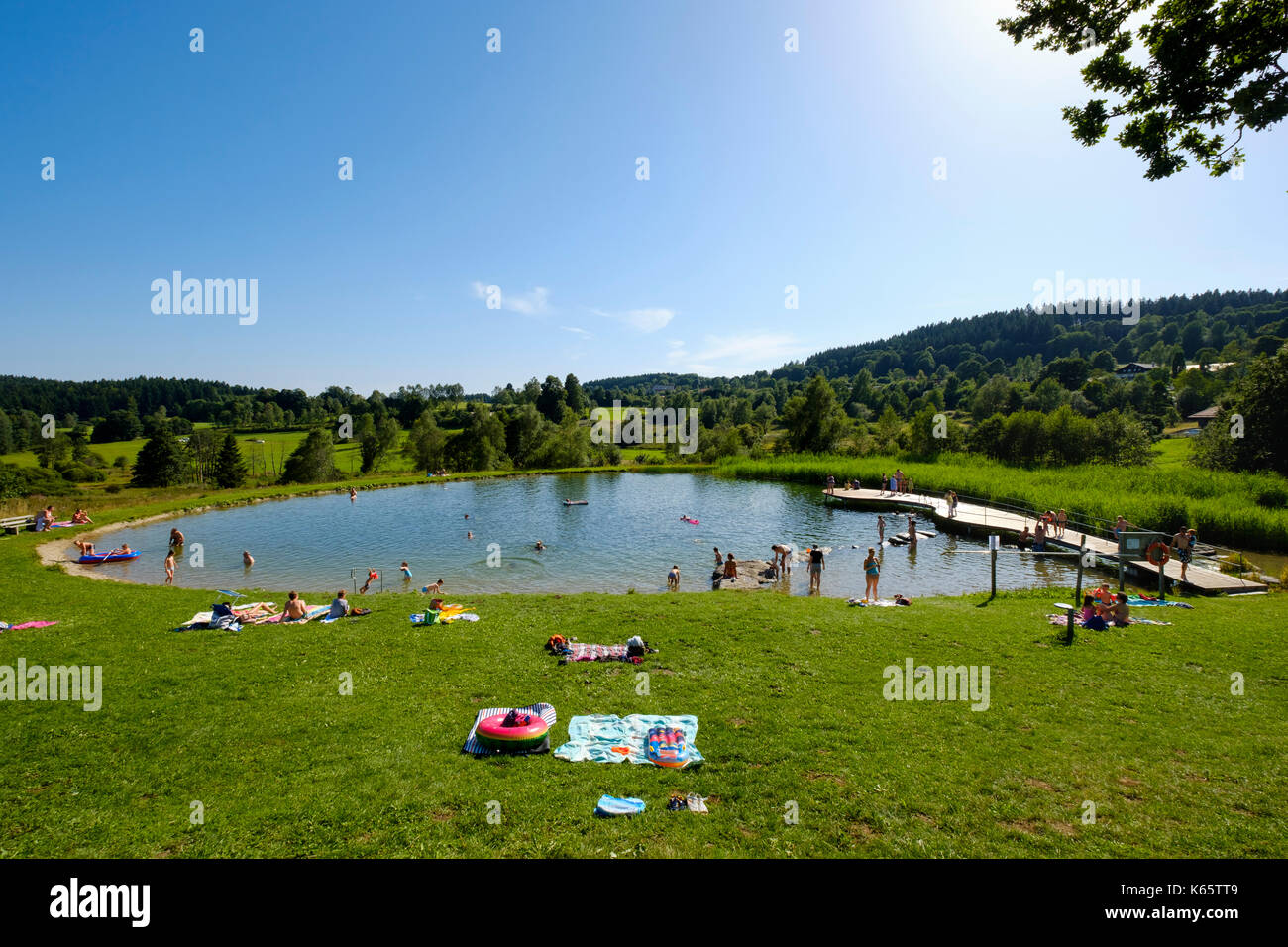 Natürlichen Swimmingpool im Kurpark, Sankt Englmar, Bayerischer Wald, Niederbayern, Bayern, Deutschland Stockfoto