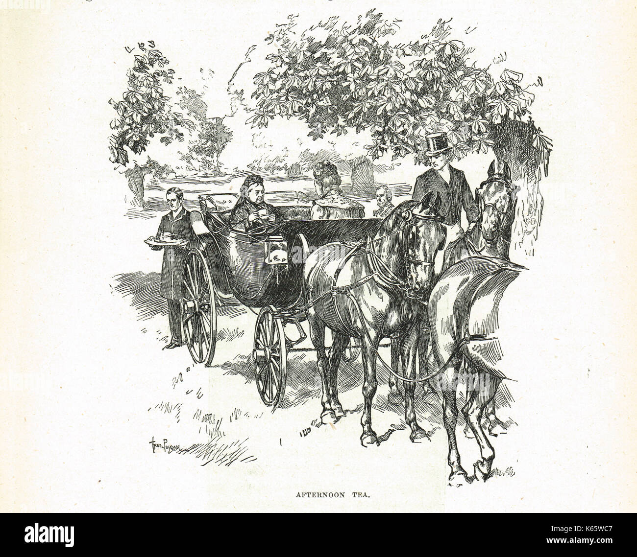 Ältere Queen Victoria, Tee am Nachmittag in ihren Wagen, circa 1890s Stockfoto