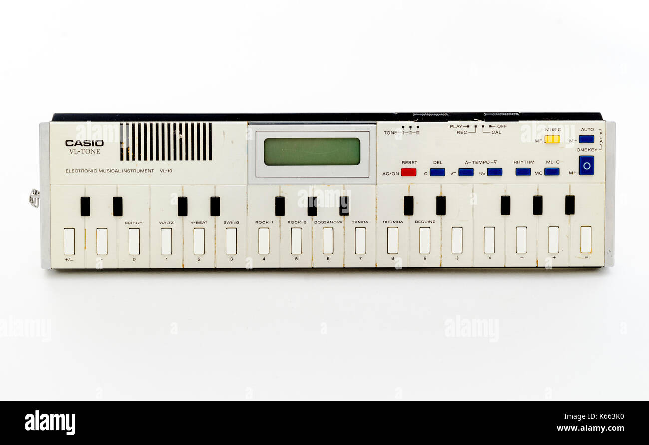 Casio VL-10, die kleinste Synthesizer und Rechner kombiniert, zum ersten Mal im Juni 1979 freigegeben. Stockfoto