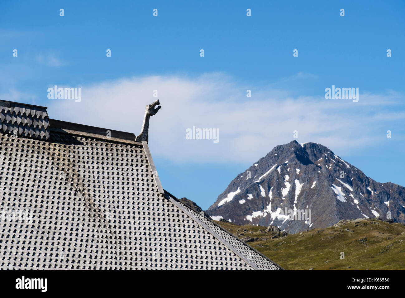 Viking lange Haus Dach im Museum, Borg, der Insel Vestvågøy, Lofoten Inseln, Nordland, Norwegen, Skandinavien Stockfoto
