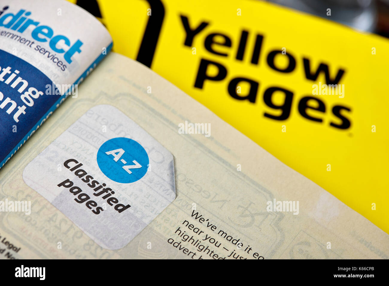 A-z Gelbe Seiten klassifiziert Telefon Verzeichnis Papier Ausgabe Großbritannien Stockfoto