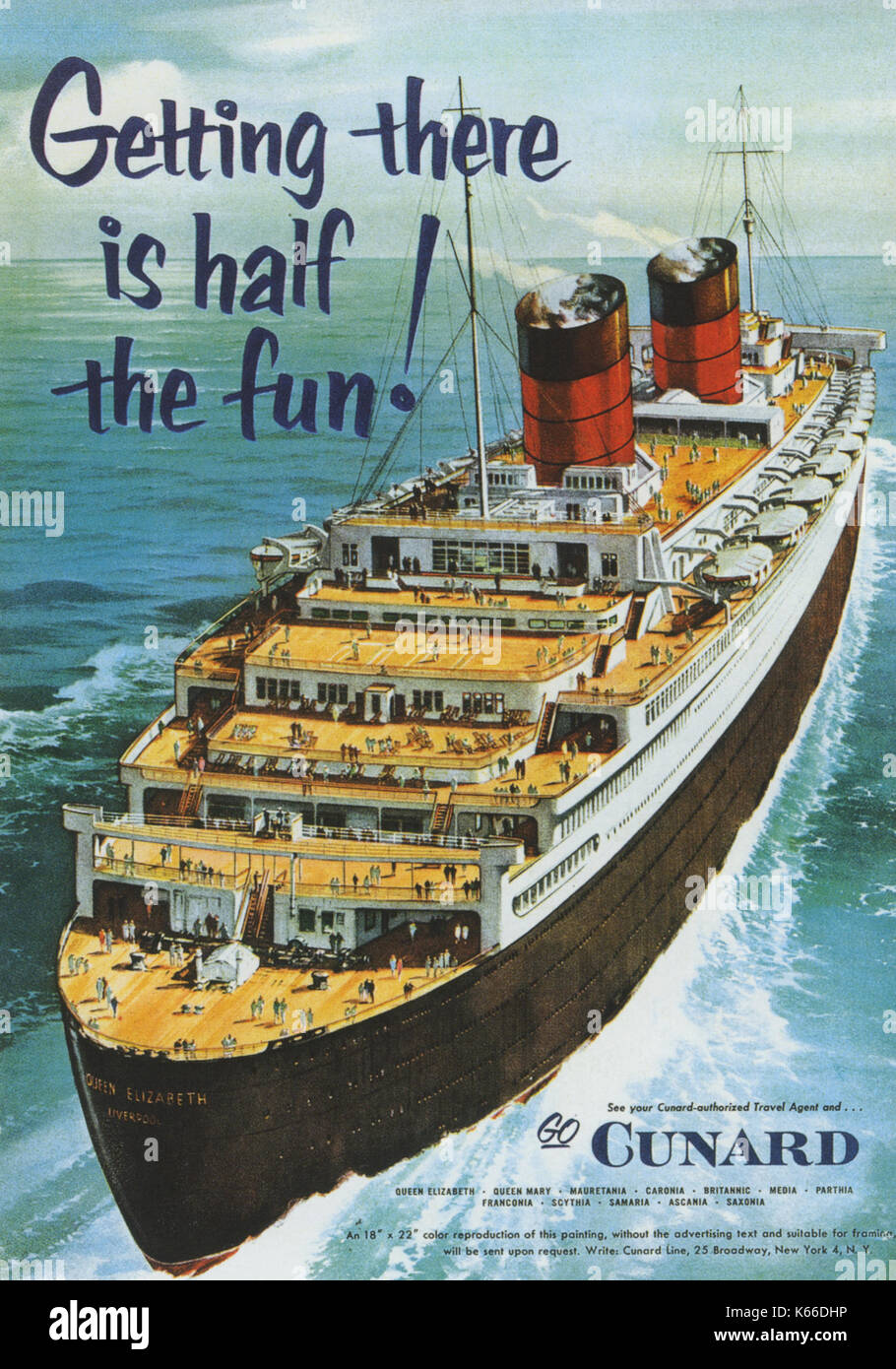 CUNARD PASSAGIERSCHIFF Anzeige ungefähr 1955 Stockfoto