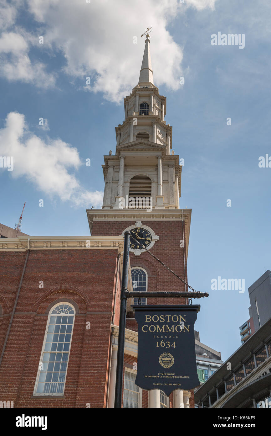 Der Park Street Church auf der Boston Freedom Trail wie Schwefel Ecke bekannt Stockfoto