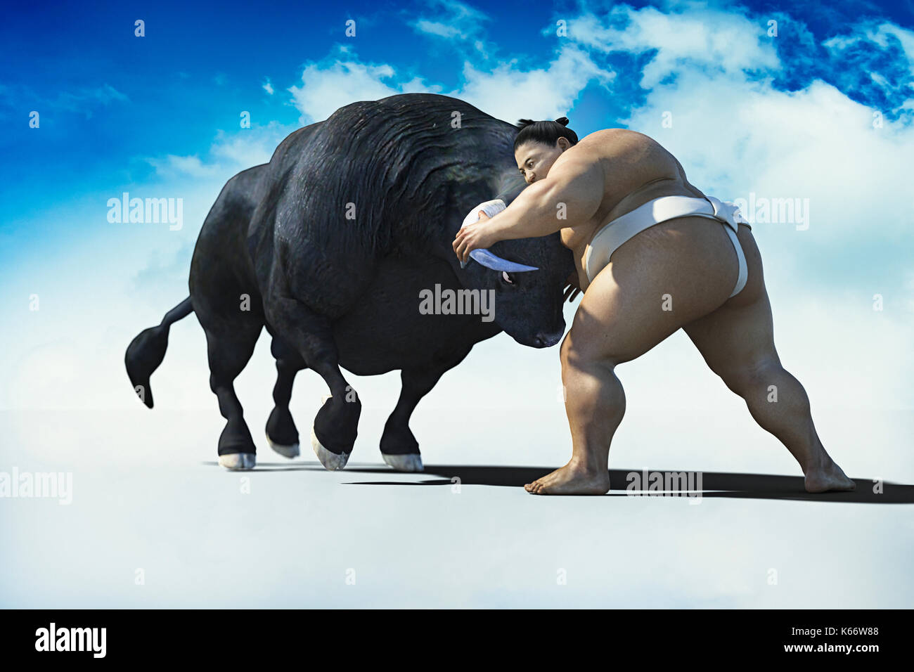 Sumo-ringer kämpfender Stier Stockfoto