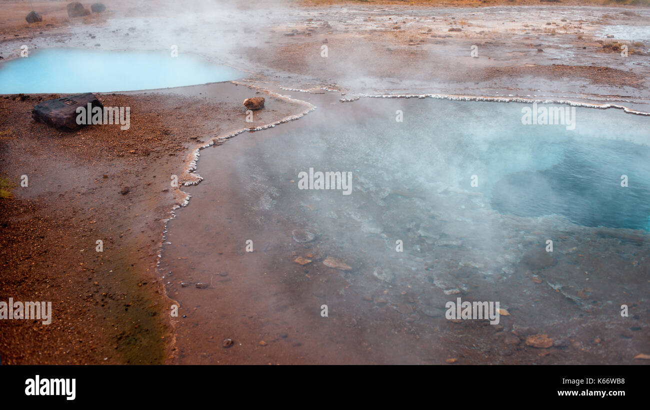 Island, Tal der Geysire, Federn von heißem Thermalwasser Stockfoto