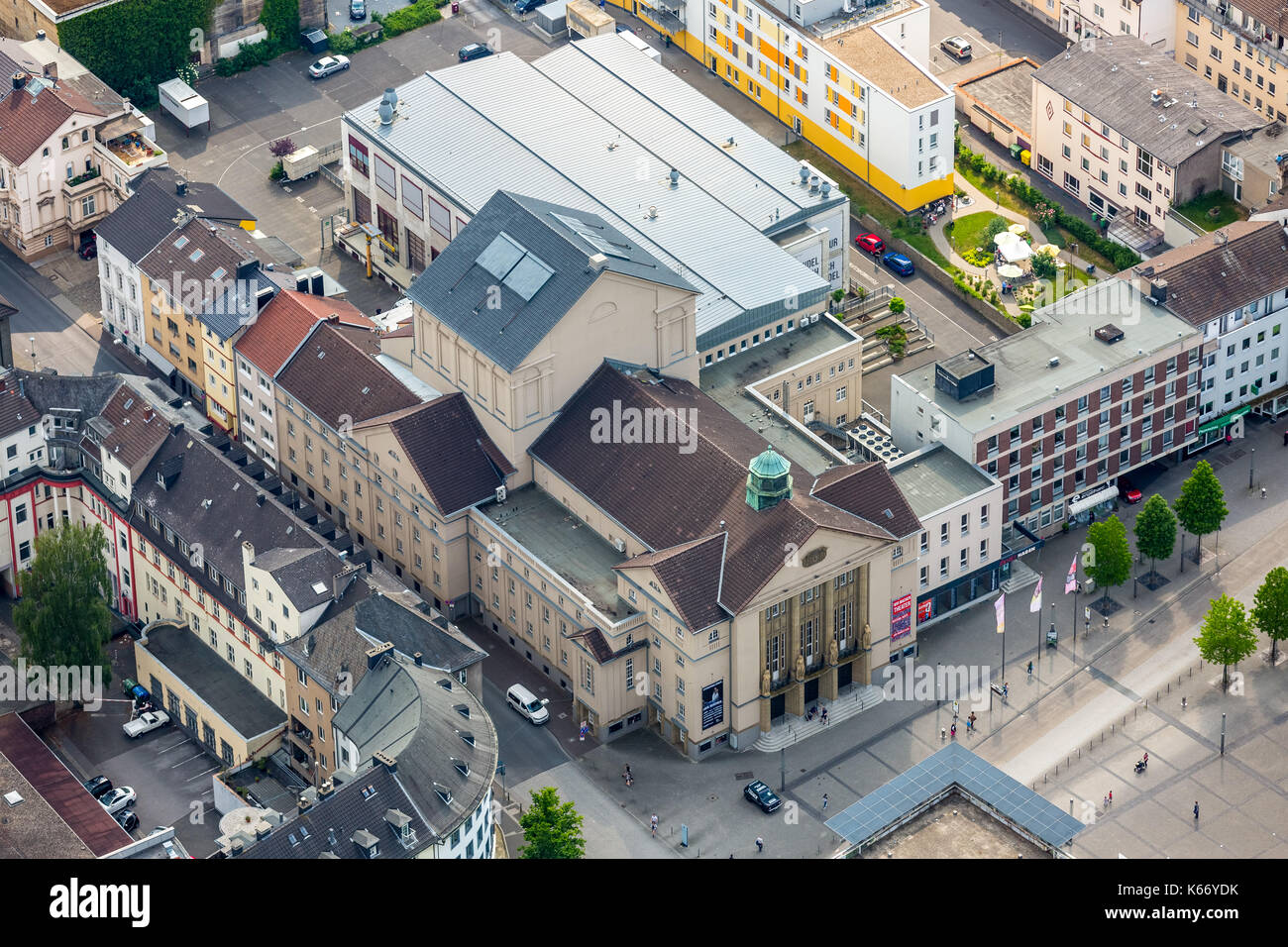 Stadt Theater Hagen Theater Hagen, Hagen, Ruhrgebiet, Nordrhein-Westfalen, Deutschland, Europa, Hagen, Hagen Zentrum, Luftbilder, Luftaufnahmen, AE Stockfoto