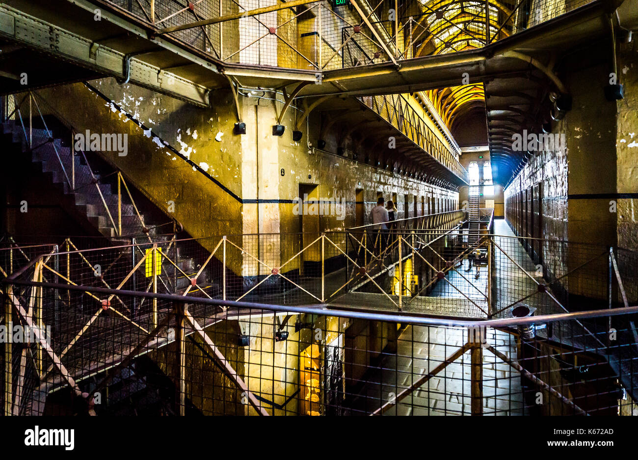 Das Innere des ehemaligen Gefängnisses in Melbourne namens Old Melbourne Gaol, Victoria, Australien Stockfoto
