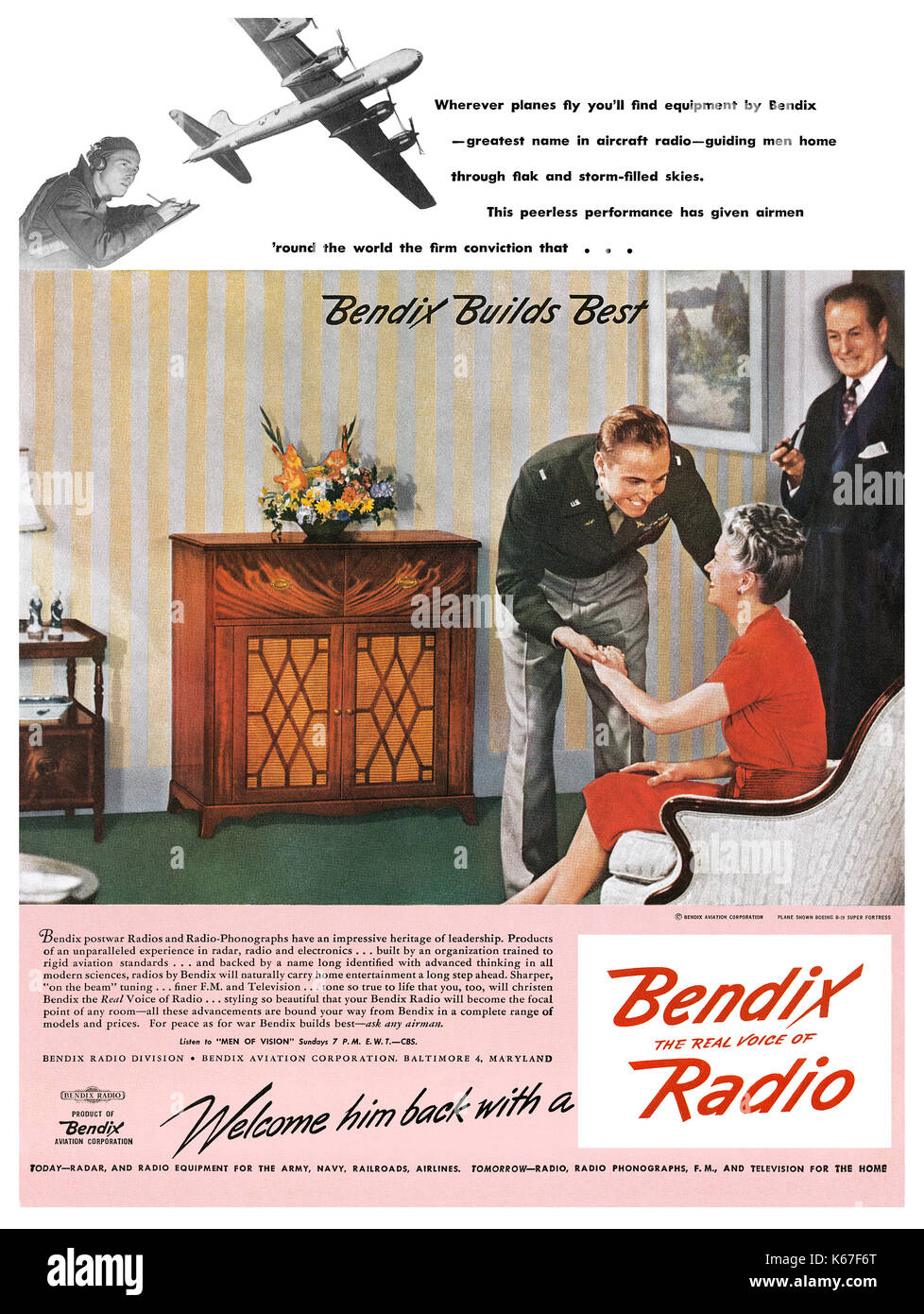 1945 US-Werbung für Bendix Radio. Stockfoto
