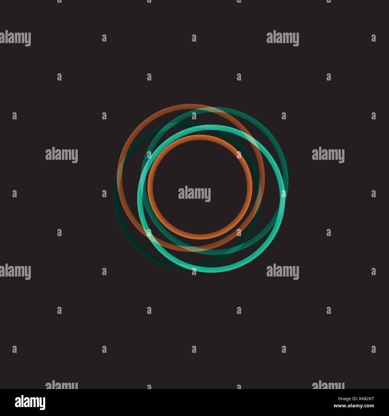 Isolierte abstrakte logo Trichter, lineare ungewöhnliche Form, kreisförmige Linie Schriftzug. Leuchtende Bänder, Ringe, die grafische Darstellung auf dem schwarzen Hintergrund. Stock Vektor