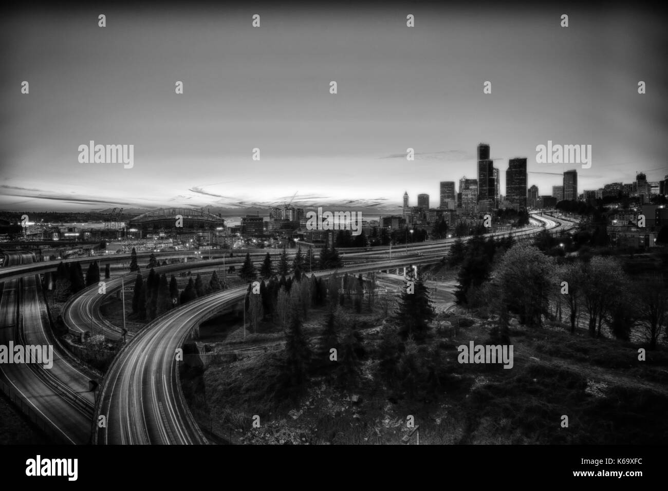 Downtown Seattle, WA, USA. Künstlerische Rendern. Stockfoto