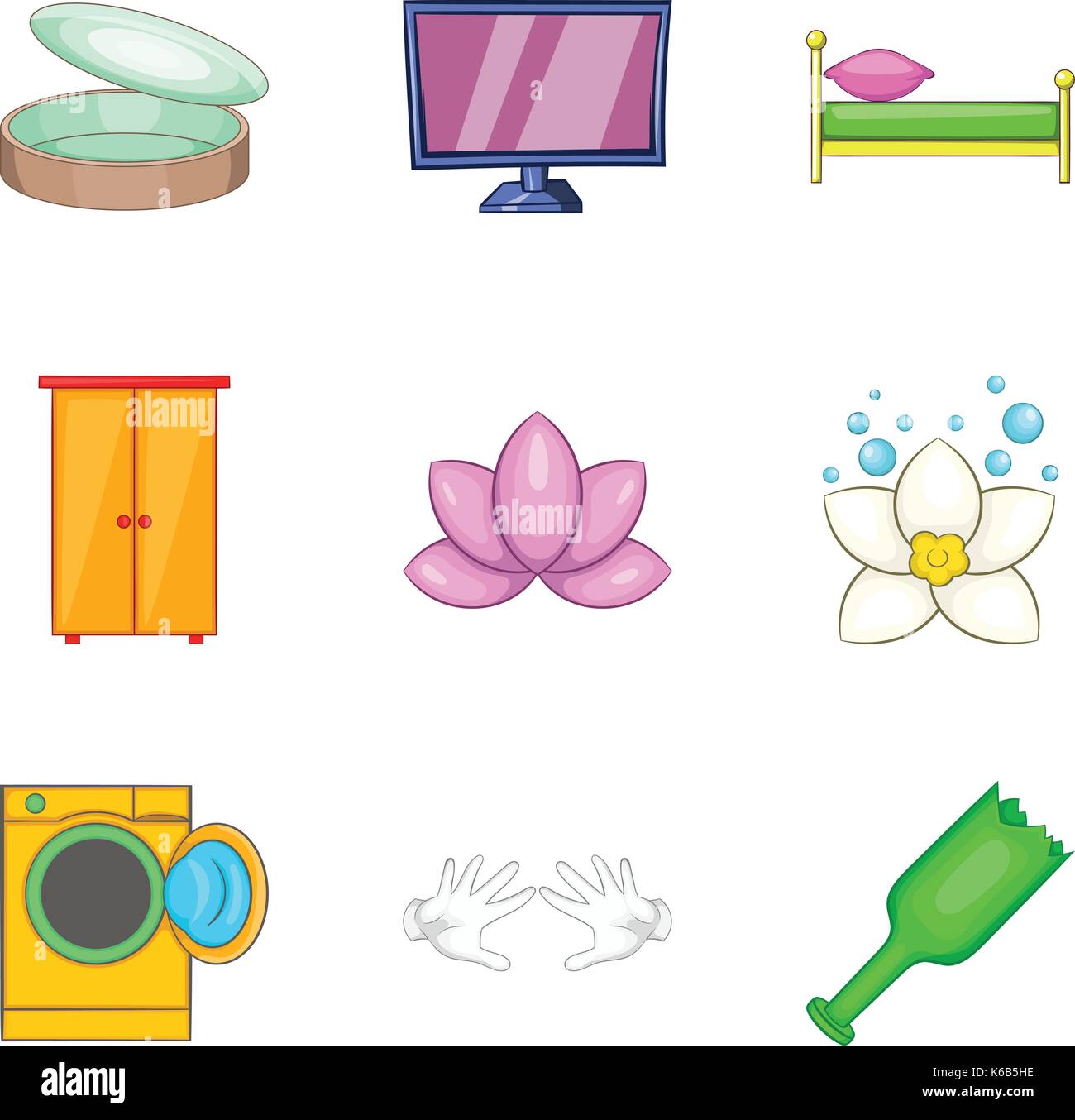 Home Reinigung Icon Set, Cartoon Stil Stock Vektor