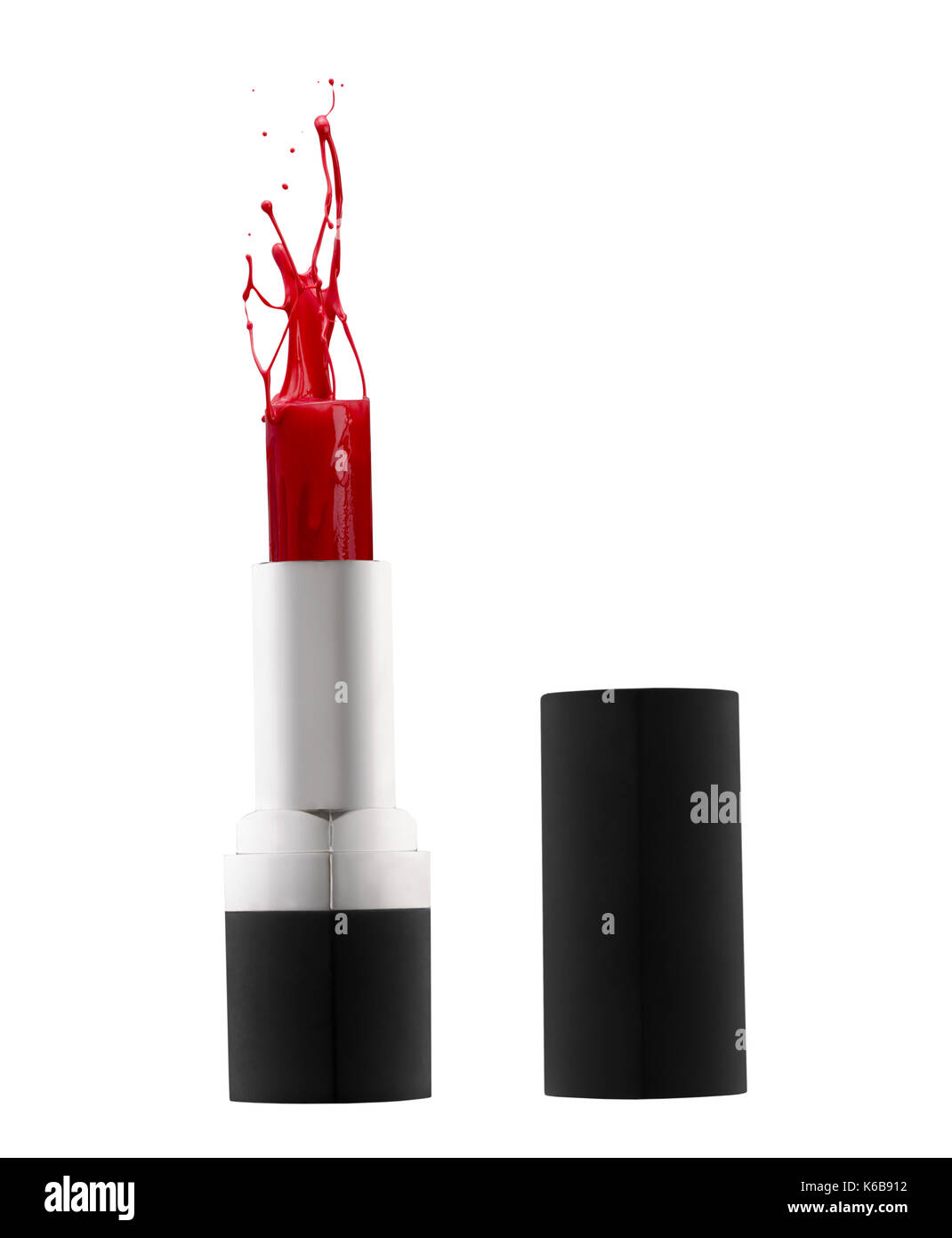 Lippenstift mit roter Farbe spritzen auf einem weißen Hintergrund. Stockfoto