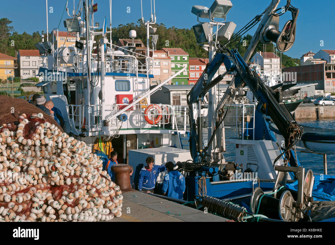 Fischerei-Hafen, Camarinas, La Coruña Provinz, Region Galicien, Spanien, Europa Stockfoto