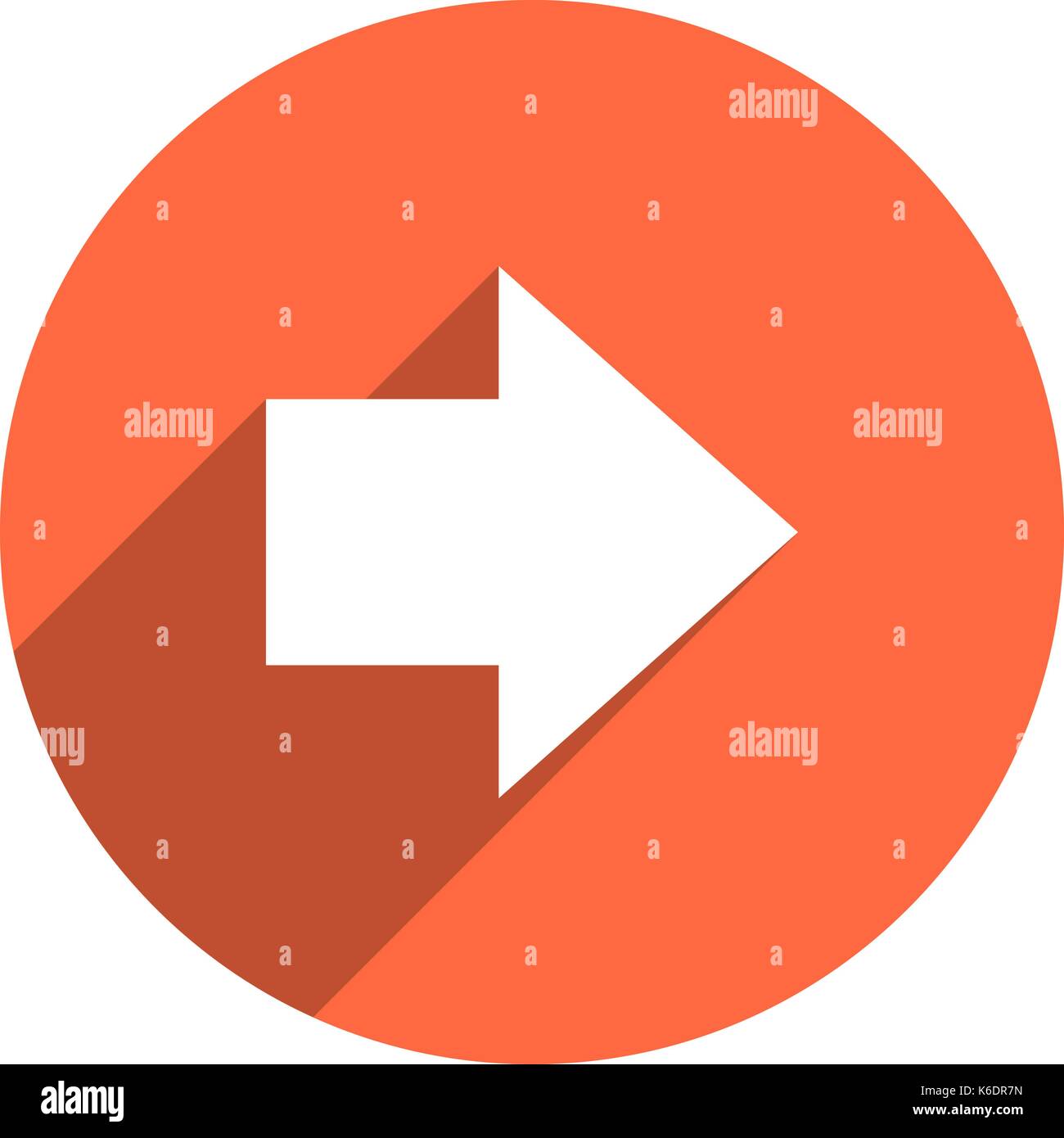 Es in allen ihren Designs verwenden. Pfeil Richtung Symbol in Kreisform. Flache web Internet Taste mit langen Schatten. Schnelle und einfache recolorable Form. Stock Vektor