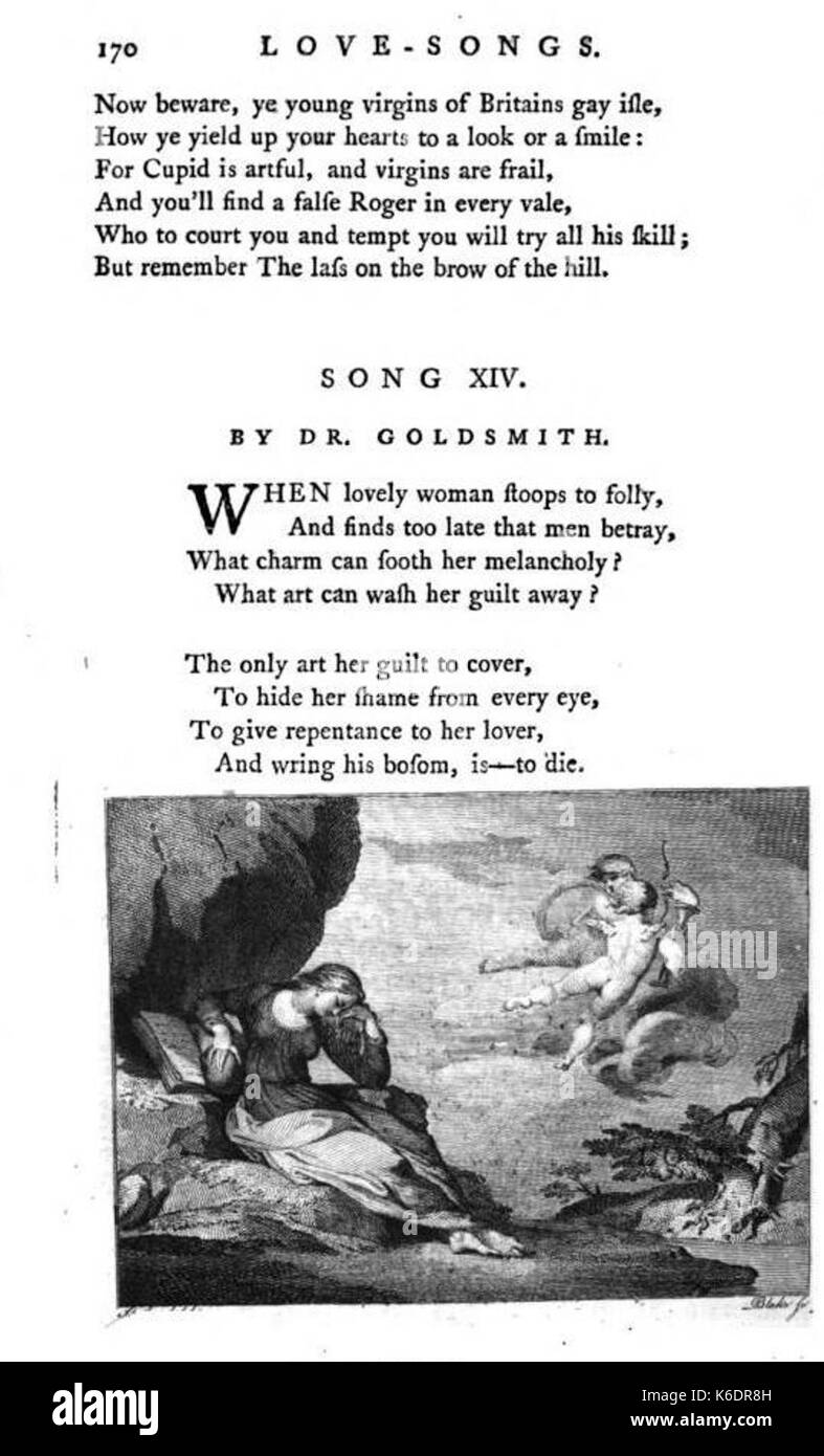 Blake Gravur nach Stothard für Oliver Goldsmith, wenn schöne Frau beugt sich zu Torheit in Ritson eine ausgewählte Sammlung von englischen Liedern 1783 Stockfoto