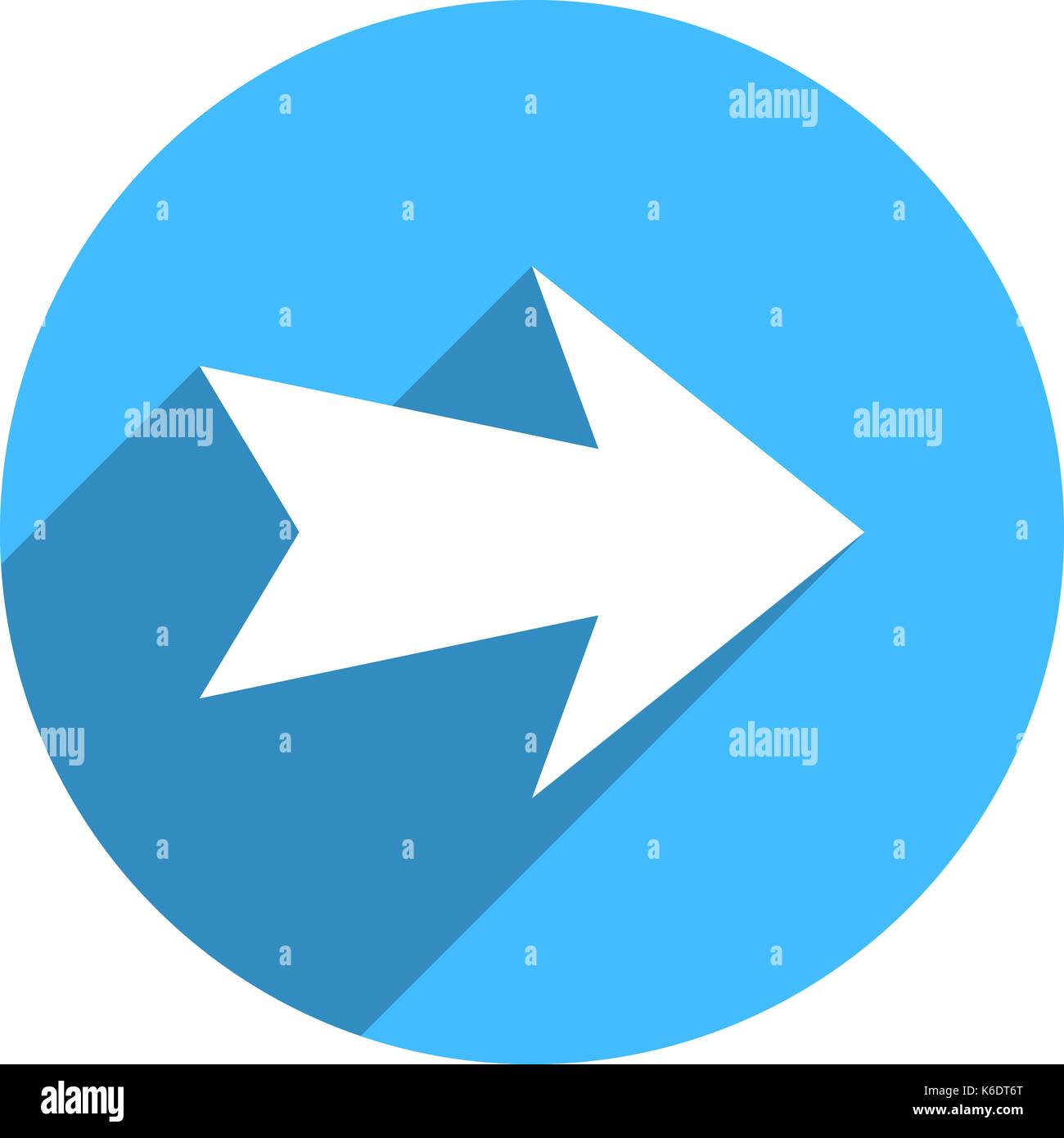 Es in allen ihren Designs verwenden. Pfeil Richtung Symbol in Kreisform. Flache web Internet Taste mit langen Schatten. Schnelle und einfache recolorable Form. Stock Vektor
