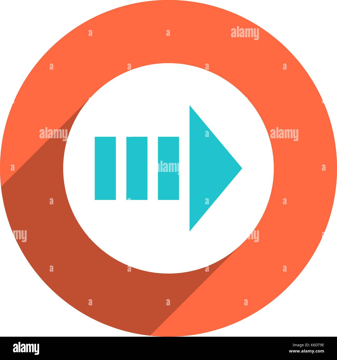 Es in allen ihren Designs verwenden. Pfeil Richtung Symbol in Kreisform. Flache web Internet Taste mit langen Schatten. Schnelle und einfache recolorable Form. Stock Vektor