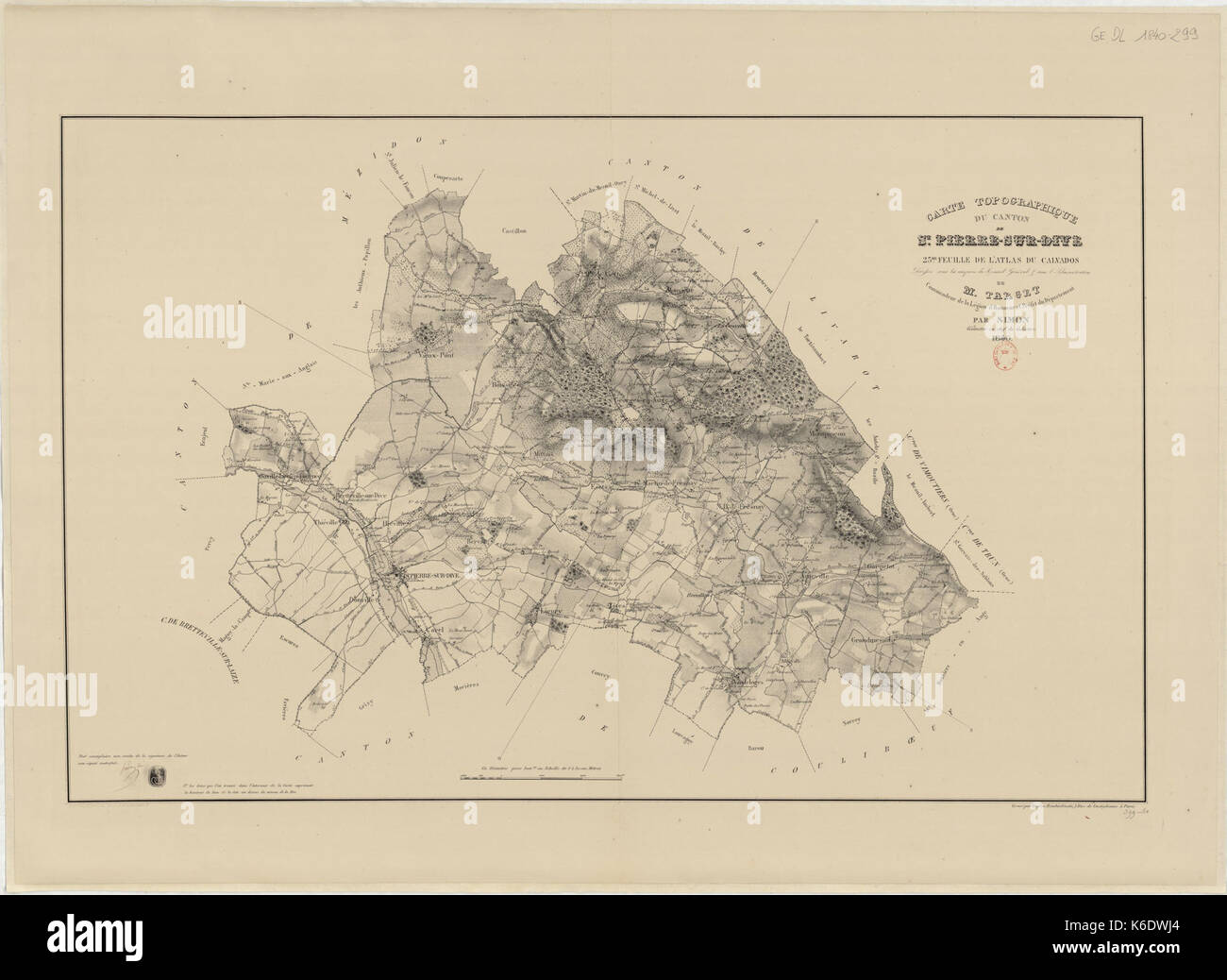 Carte Topographique du Canton de Saint Pierre sur Dives 1840 Stockfoto