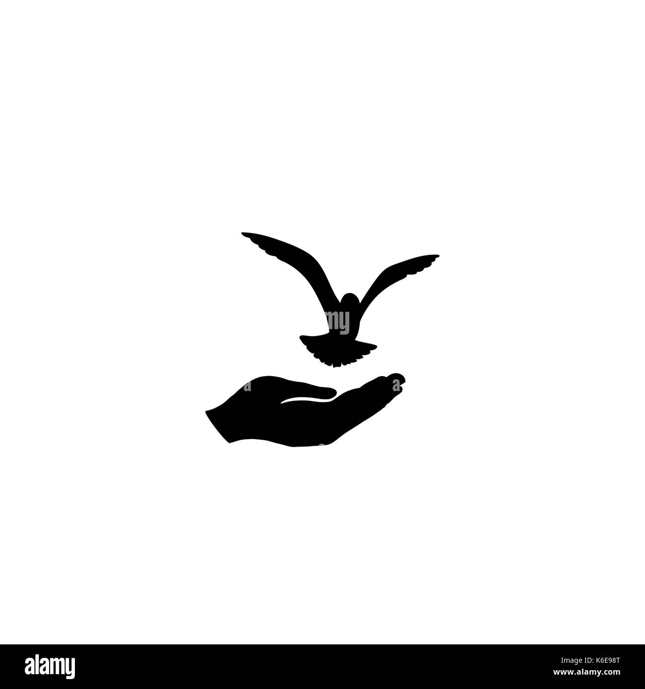 Taube vogel frei mit der Hand. Vogel fliegen. peace Symbol. Taube und hand Silhouette. Freiheit unterzeichnen. Stock Vektor