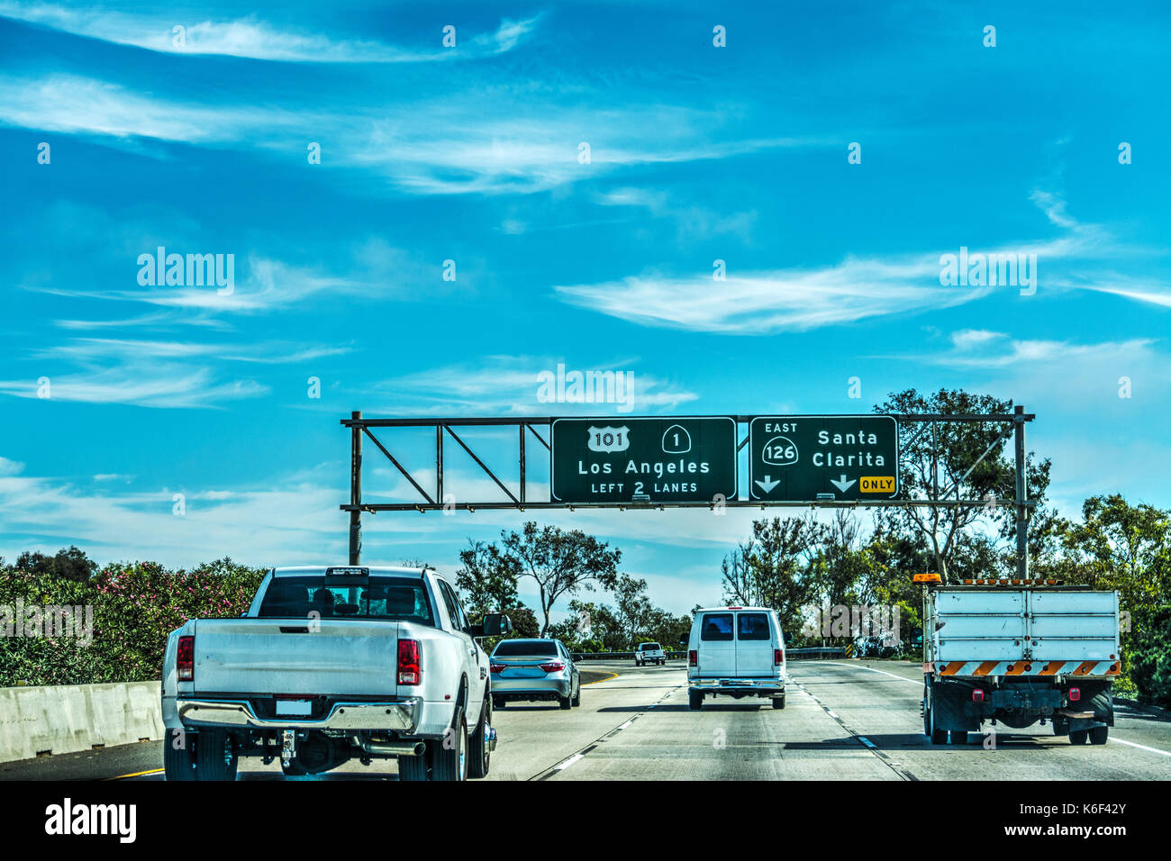Der Verkehr auf der Autobahn 101 in Los Angeles Stockfoto