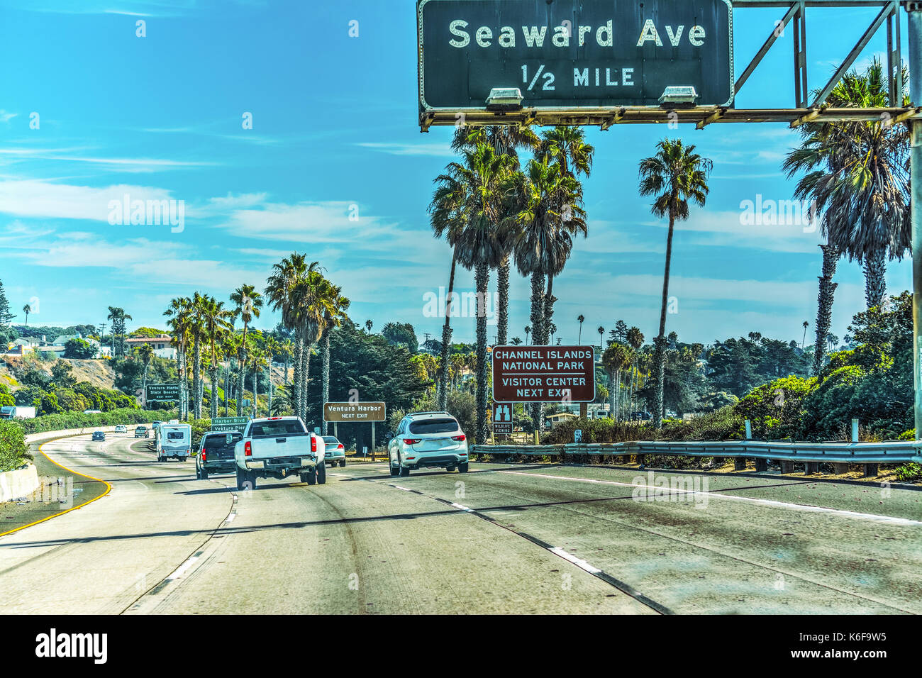 Der Verkehr auf der Pacific Coast Highway in Richtung Süden. Kalifornien, USA Stockfoto