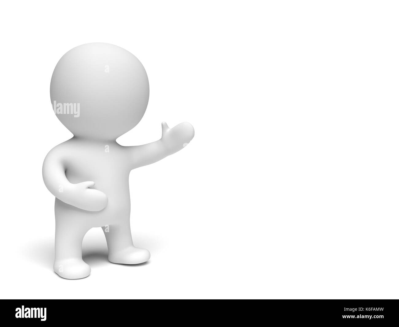 Weißes, 3-D-Figur, die einen leeren Raum in einem weißen Szene (3D-Abbildung auf einem weißen Hintergrund isoliert) Stockfoto