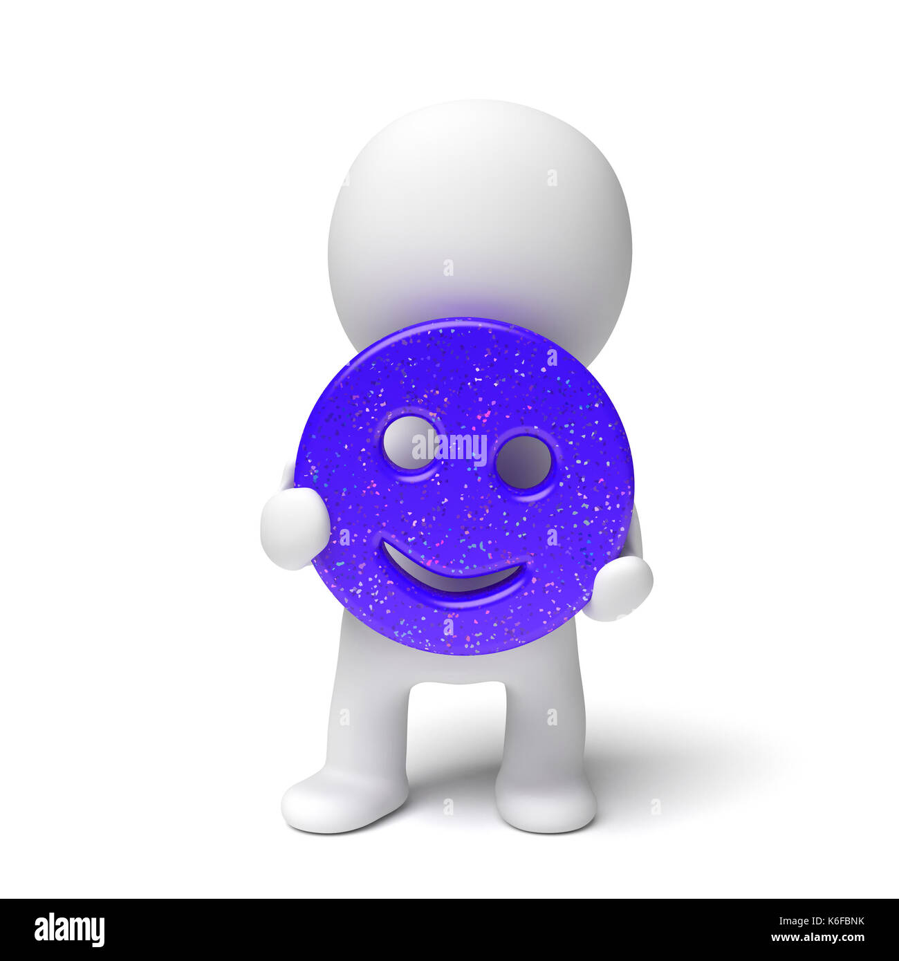 Menschliche weiß 3d person glücklich lächelnd blue Smiley mit bunten Glitter (3D-Abbildung auf einem weißen Hintergrund isoliert) Stockfoto