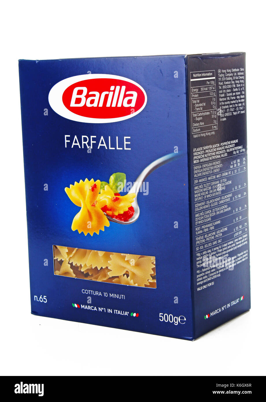 Barilla pasta Farfalle auf isolierten weißen studio Hintergrund. Stockfoto