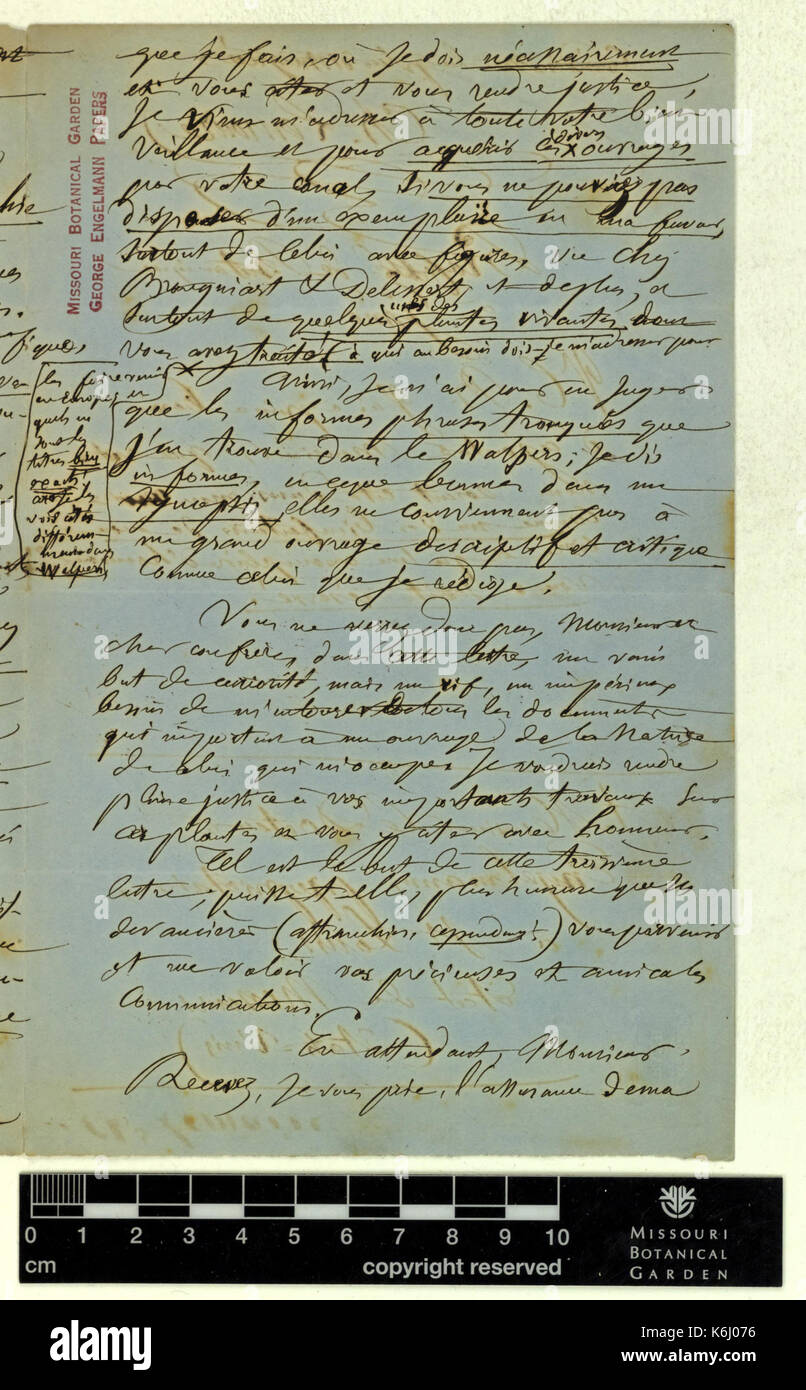 Korrespondenz Lemaire (Charles) und Engelmann (George) (Oct 11, 1862 (2)) BHL 43692787 Stockfoto