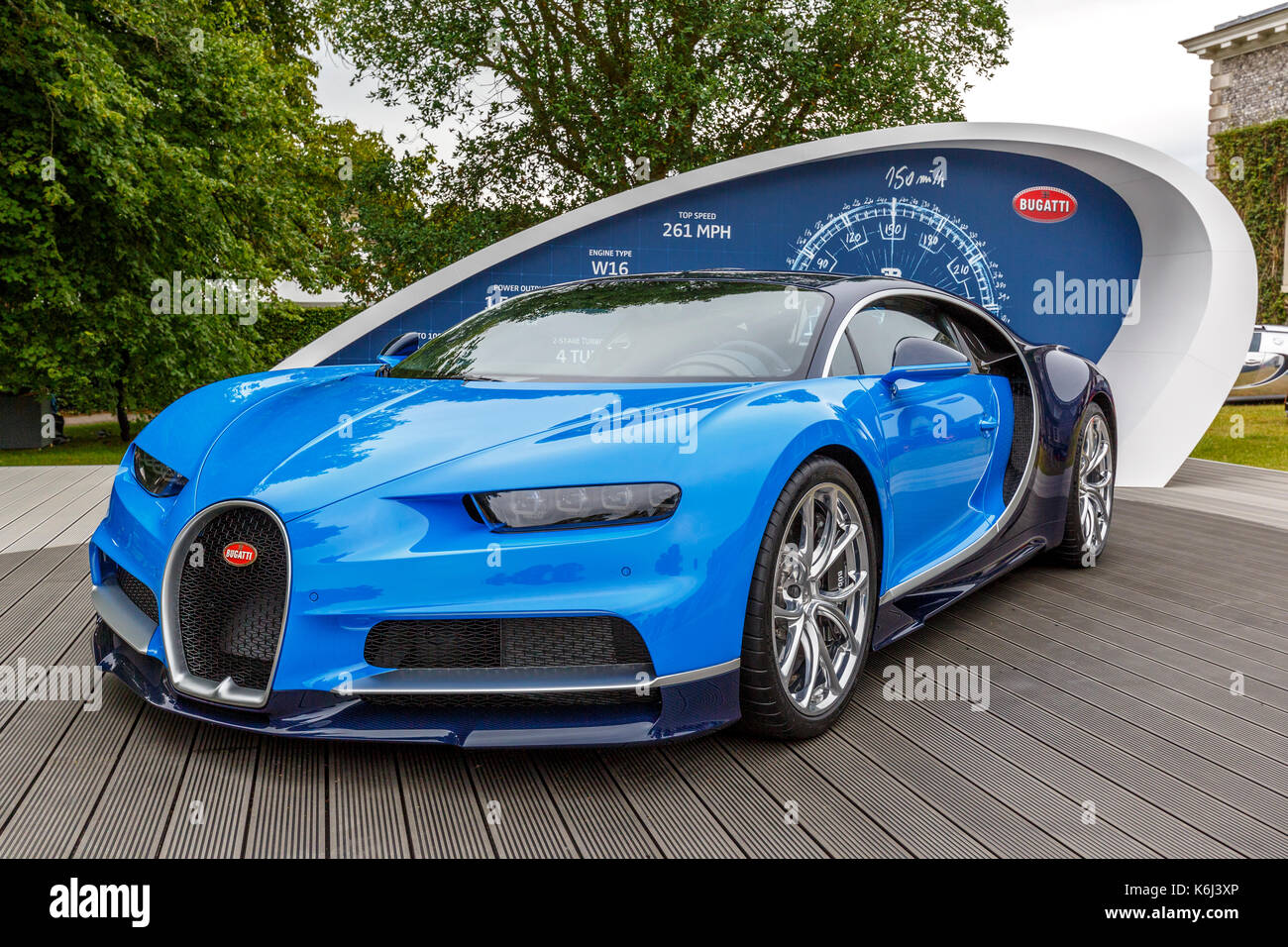 Bugatti Chiron auf Anzeige an der 2017 Goodwwod Festival der Geschwindigkeit, Sussex, UK. Stockfoto