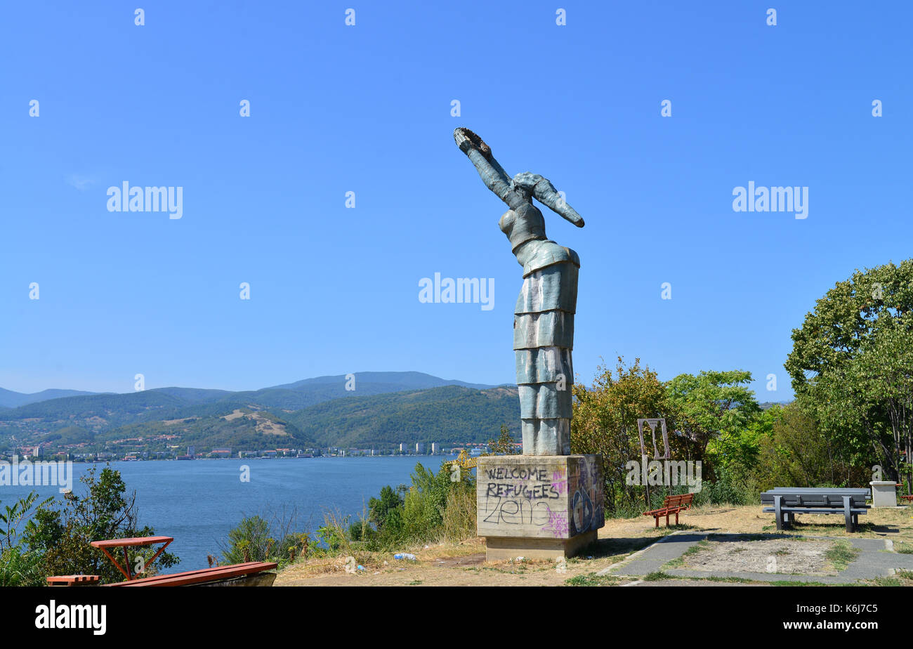 Orsova Stadt Rumänien Danubia Statue das Denkmal für die Opfer des kommunistischen Systems Stockfoto