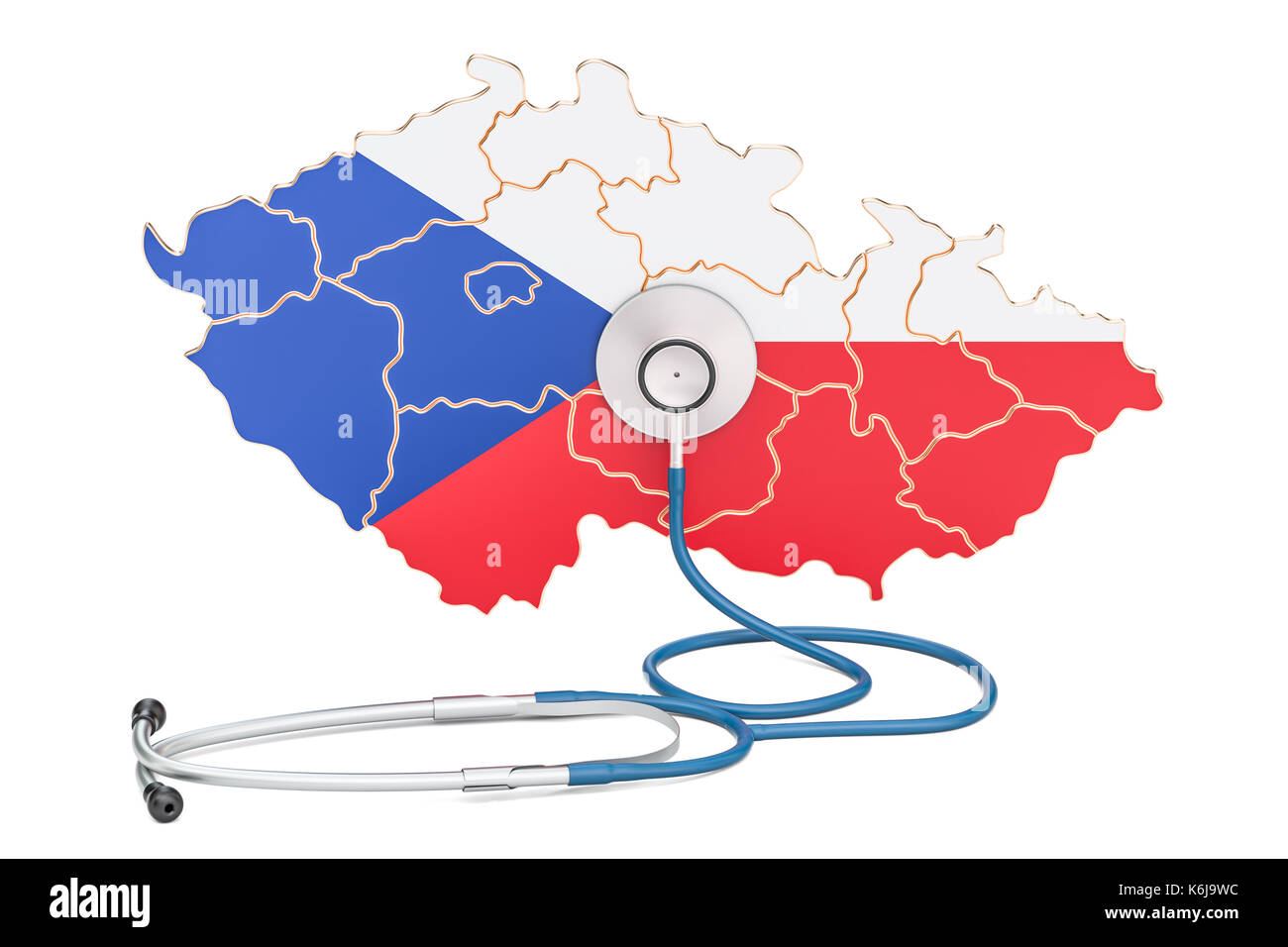Tschechische Republik Karte mit Stethoskop, national Health Care Concept, 3D-Rendering Stockfoto