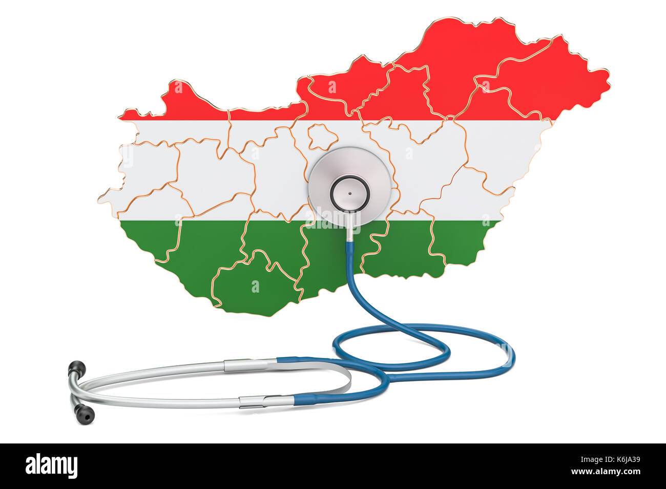 Die ungarische Karte mit Stethoskop, national Health Care Concept, 3D-Rendering Stockfoto