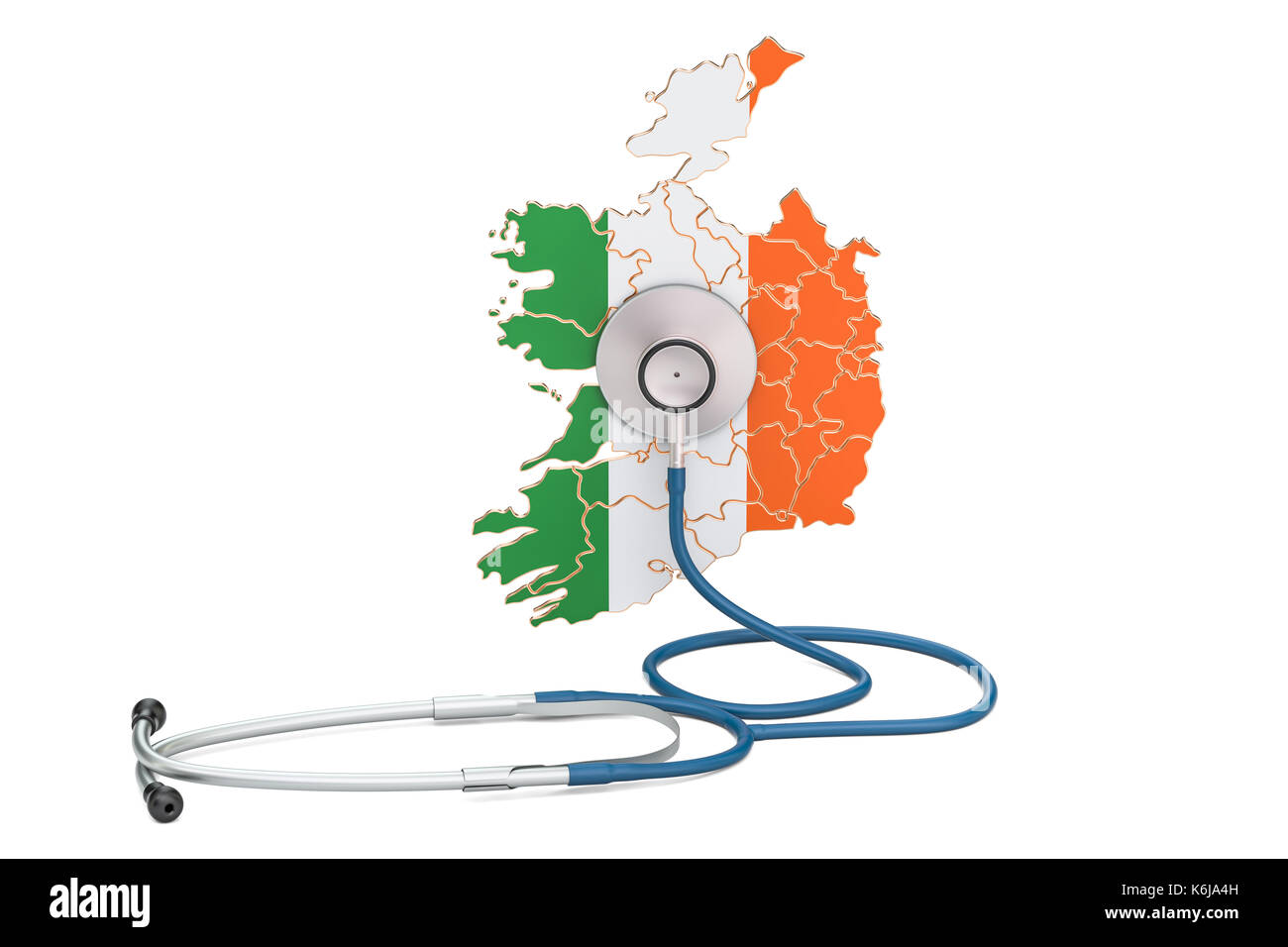 Irische Karte mit Stethoskop, national Health Care Concept, 3D-Rendering Stockfoto