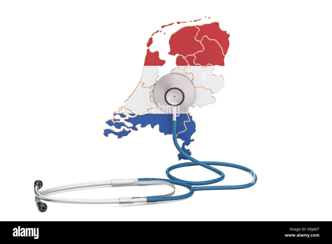 Niederlande Karte mit Stethoskop, national Health Care Concept, 3D-Rendering Stockfoto