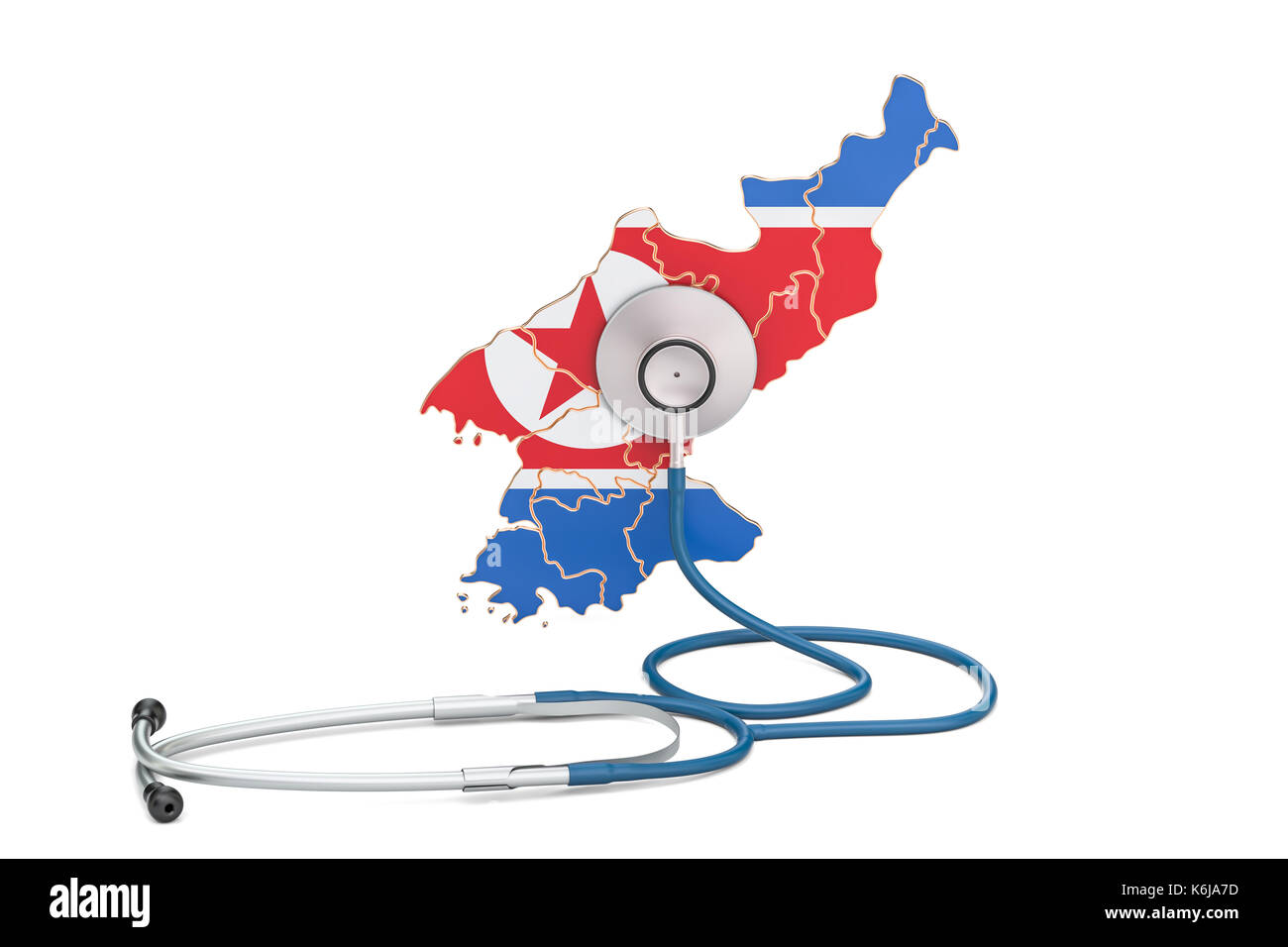 Nordkorea Karte mit Stethoskop, national Health Care Concept, 3D-Rendering Stockfoto