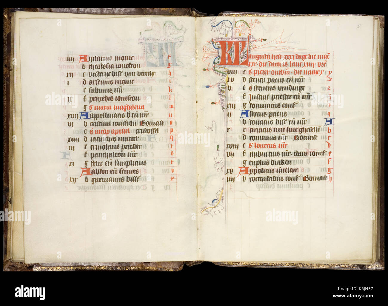 Bout Psalter Stunden KB 79 K11 Kalender für den Monat August Folio 8r Stockfoto