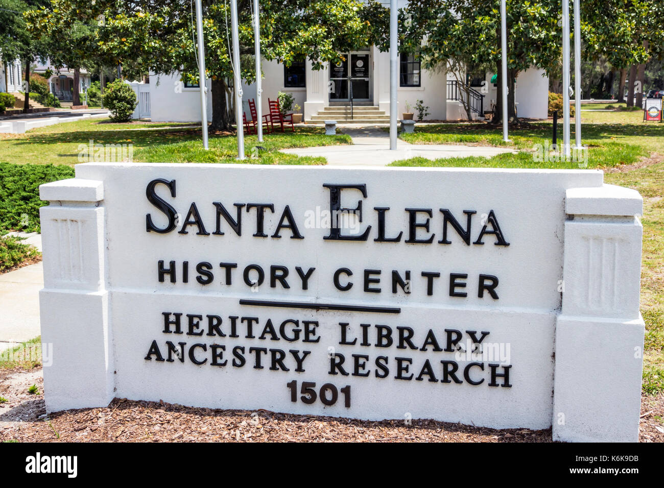 Beaufort South Carolina, Santa Elena Historisches Zentrum, Zentrum, Bibliothek, Erforschung der Abstammung, Schild, SC170514002 Stockfoto